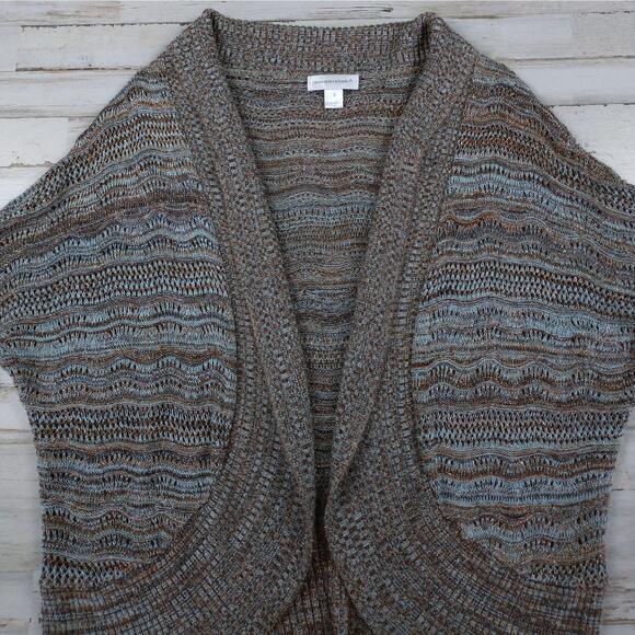 Christopher & Banks Short Sleeve Open Cardigan sweater brown/blue sz small loose - Picture 4 of 10